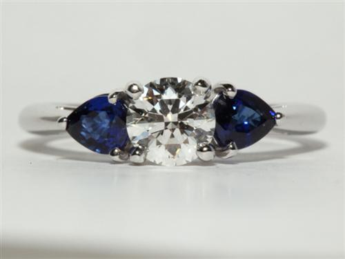 White Gold 0.74 Round cut Emerald Cut Diamond Engagement Rings