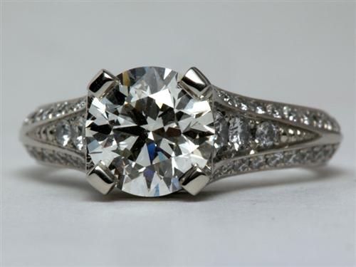 Platinum 1.59 Round cut Micro Pave Diamond Ring