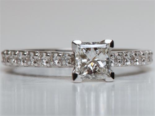 White Gold 0.74 Princess cut Engagement Rings Side Stones