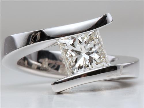White Gold 2.02 Princess cut Tension Set Diamond Ring