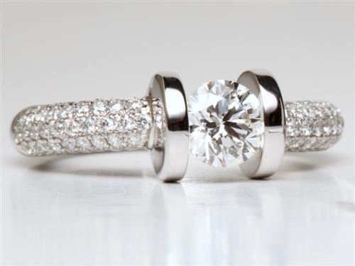 White Gold 0.87 Round cut Tension Set Engagement Ring