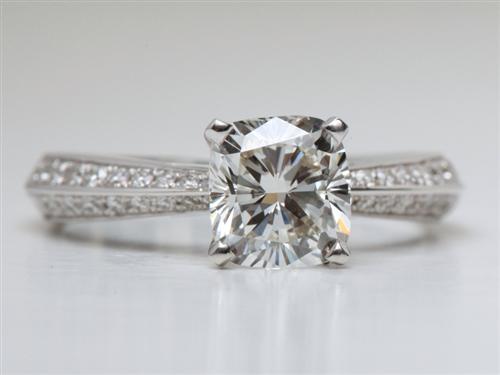 White Gold 1.51 Cushion cut Pave Diamond Engagement Ring