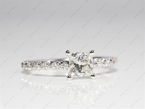 White Gold 0.81 Princess cut Pave Engagement Rings