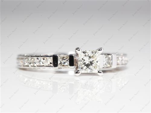 White Gold 0.51 Princess cut Pave Diamond Engagement Rings