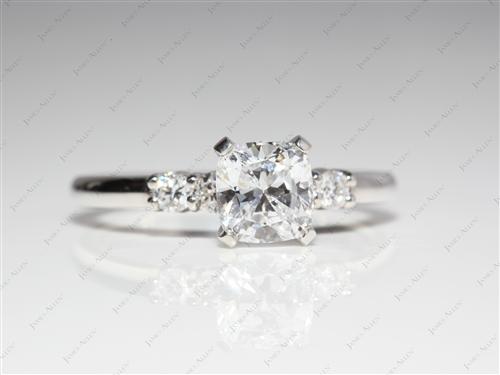 Platinum 1.05 Cushion cut Engagement Rings With Side Stones