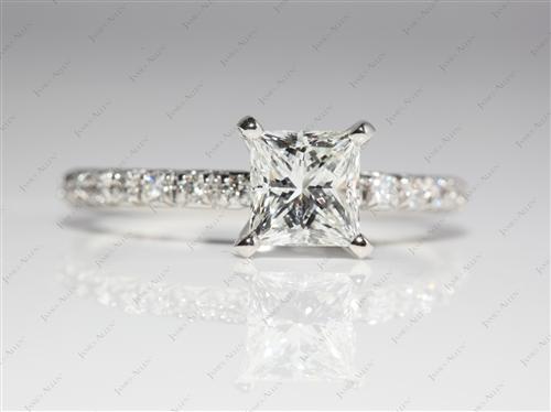 Platinum 1.24 Princess cut Engagement Rings Pave