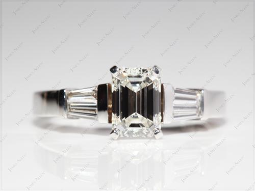 White Gold 1.23 Emerald cut Engagement Ring Side Stones