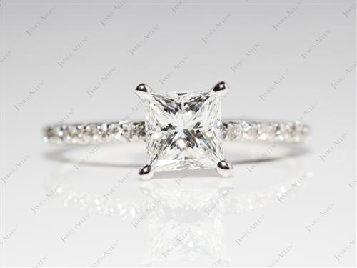 White Gold 1.04 Princess cut Engagement Ring Micro Pave