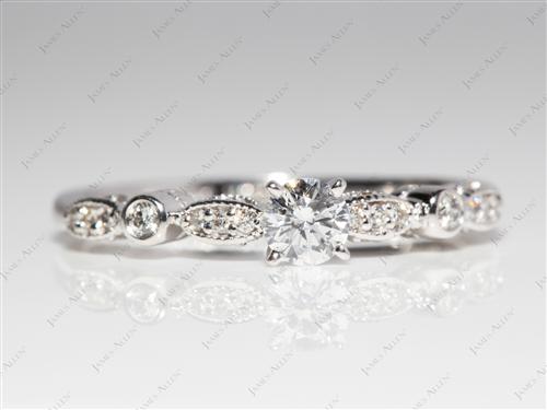 White Gold 0.30 Round cut Engagement Rings Side Stones