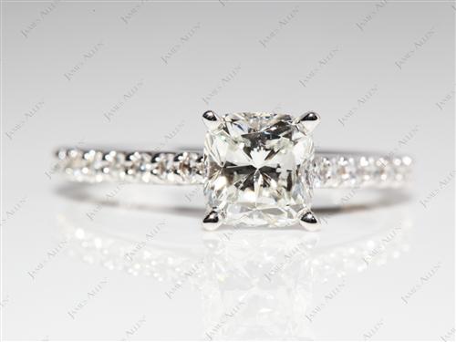 White Gold 1.15 Cushion cut Engagement Rings Side Stones