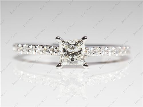 White Gold 0.59 Princess cut Diamond Rings With Side Stones