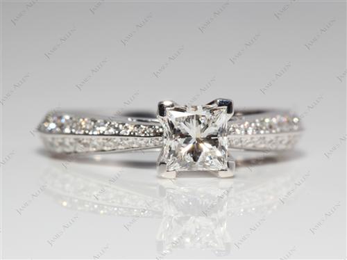 White Gold 0.68 Princess cut Pave Diamond Rings