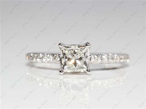White Gold 0.84 Princess cut Engagement Rings Pave