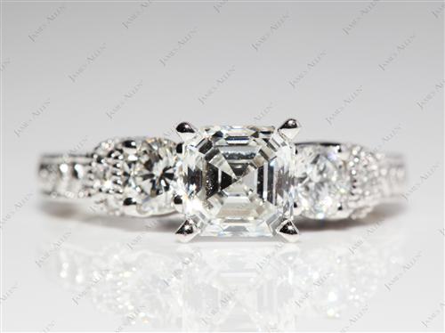 Platinum 1.25 Asscher cut Diamond Ring With Sidestones