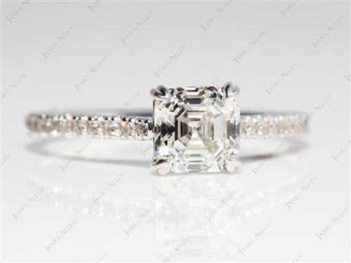 White Gold 1.06 Asscher cut Pave Ring Setting