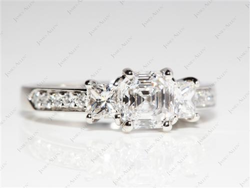 Platinum 1.06 Asscher cut Engagement Rings With Side Stones