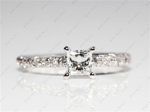 White Gold 0.45 Princess cut Diamond Pave Ring