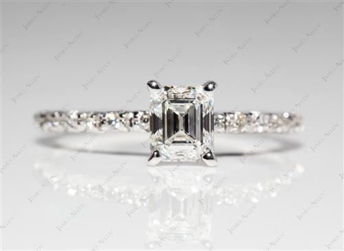 White Gold 0.66 Emerald cut Pave Setting Rings