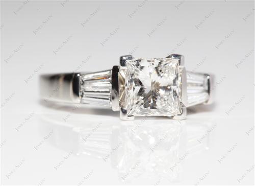 Platinum 1.02 Princess cut Engagement Rings With Sidestones