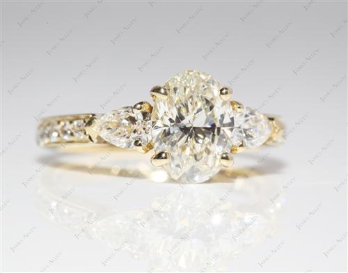 Gold 1.50 Oval cut Side Stone Engagement Rings
