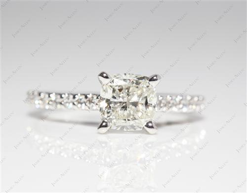 White Gold 1.16 Cushion cut Engagement Ring Settings With Side Stones