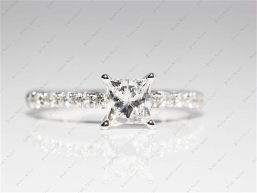 White Gold 0.78 Princess cut Pave Engagement Ring