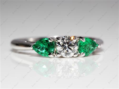 White Gold 0.40 Round cut Emerald Cut Diamond Engagement Rings