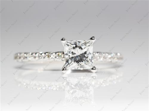 White Gold 0.72 Princess cut Pave Diamond Engagement Ring