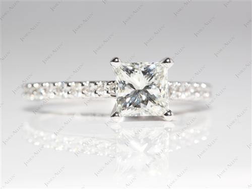 White Gold 1.00 Princess cut Diamond Ring With Sidestones