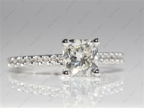 White Gold 1.02 Cushion cut Engagement Ring Settings With Side Stones