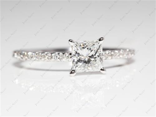 White Gold 0.77 Princess cut Pave Ring Set