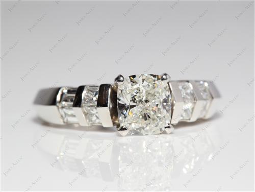 Platinum 1.31 Cushion cut Engagement Ring With Side Stones