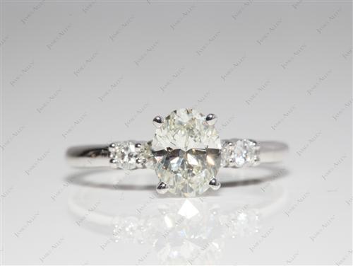 White Gold 1.00 Oval cut Engagement Rings With Sidestones