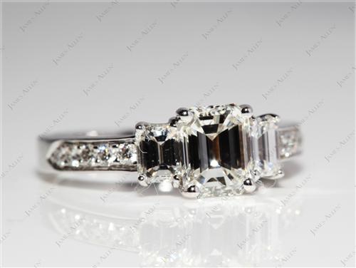 White Gold 0.97 Emerald cut Side Stone Engagement Rings