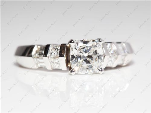 White Gold 1.08 Cushion cut Princess Cut Engagement Rings With Side Stones