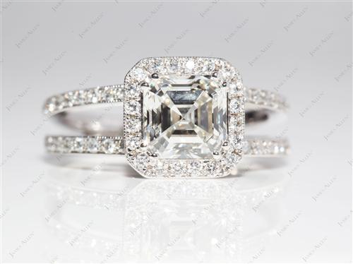 White Gold 1.71 Asscher cut Micro Pave Diamond Engagement Ring