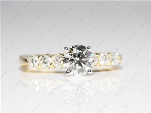 Gold 0.84 Round cut Diamond Ring With Side Stones