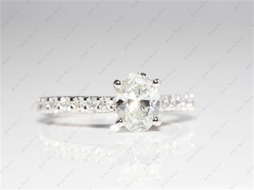 White Gold 0.91 Oval cut Sidestone Engagement Ring