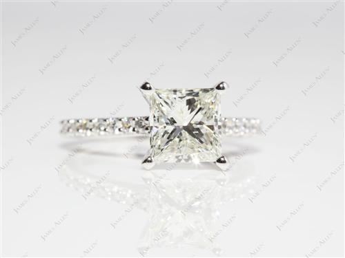 White Gold 1.80 Princess cut Engagement Ring Side Stones