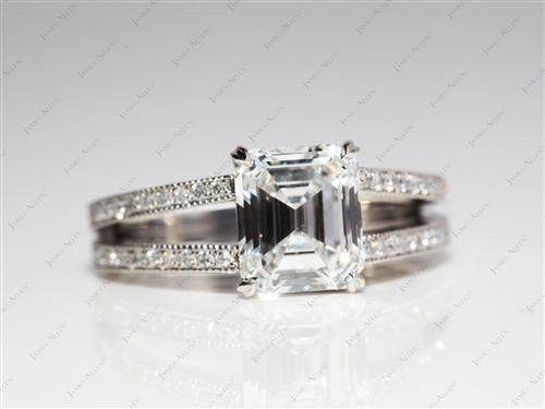 Platinum 2.18 Emerald cut Micro Pave Diamond Band
