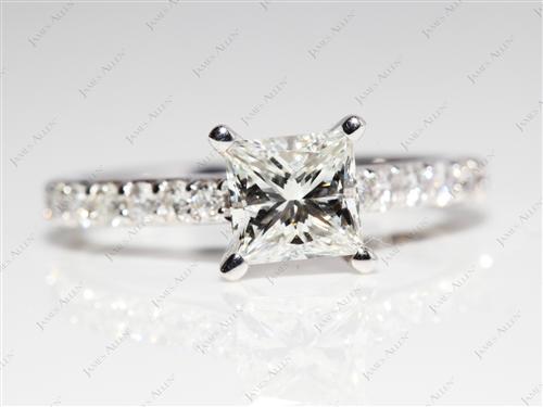 White Gold 1.01 Princess cut Diamond Ring With Sidestones