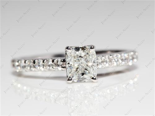 White Gold 0.81 Cushion cut Sidestone Engagement Ring