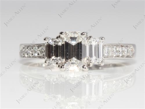 Platinum 0.74 Emerald cut Side Stone Engagement Rings