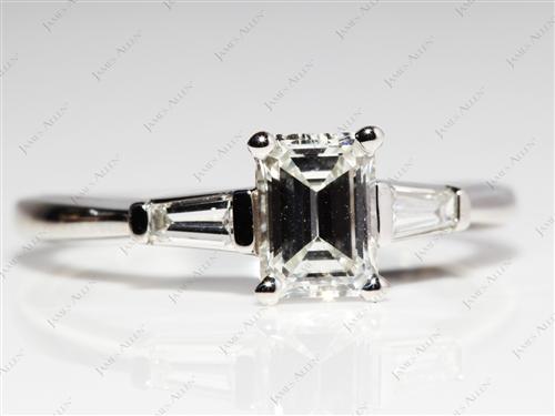 Platinum 1.11 Emerald cut Engagement Ring Settings With Side Stones