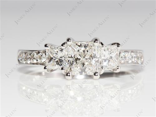 White Gold 0.81 Princess cut Side Stone Engagement Ring