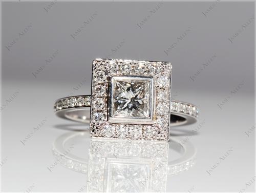 White Gold 0.72 Princess cut Pave Ring Setting