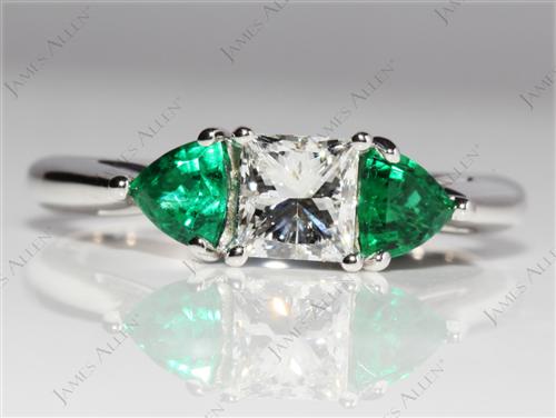 White Gold 0.72 Princess cut Colored Stone Engagement Rings