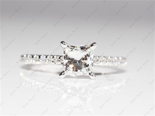 White Gold 0.92 Princess cut Engagement Rings With Sidestones