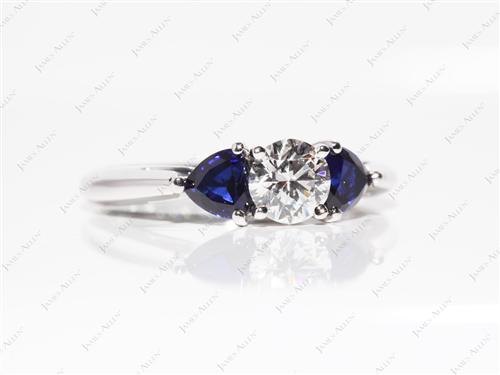White Gold 0.61 Round cut Emerald Cut Diamond Engagement Rings