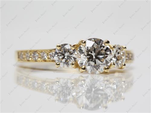Gold 1.02 Round cut Side Stone Engagement Ring